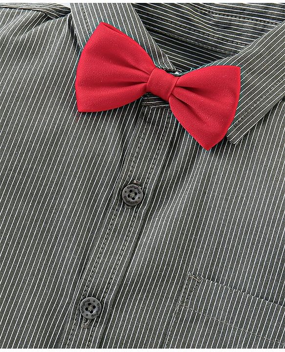 Babyhug Cotton Knit Full Sleeves Striped Shirt & Trouser With Bow - Black