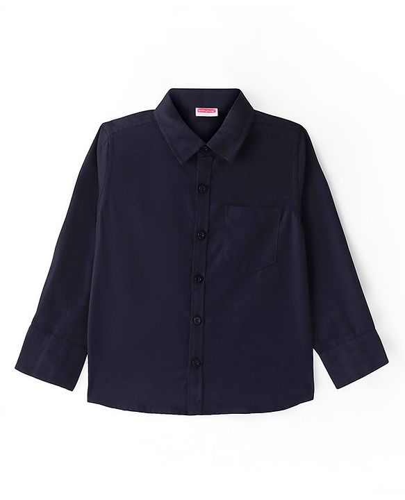 Babyhug Cotton Woven Full Sleeves Party Shirt Solid Colour with Bow - Navy Blue