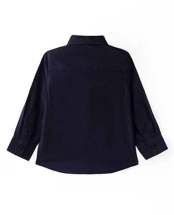 Babyhug Cotton Woven Full Sleeves Party Shirt Solid Colour with Bow - Navy Blue
