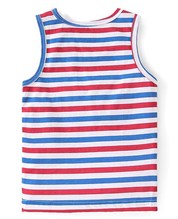 Babyhug 100% Cotton Knit Sleeveless Stripes Sando - Red Blue & Red