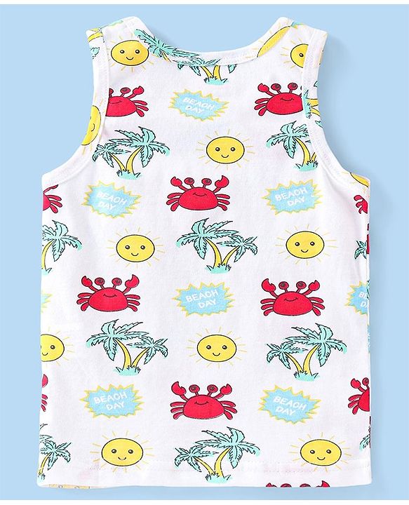 Babyhug 100% Cotton Knit Sleeveless Sando With Crab Print - White