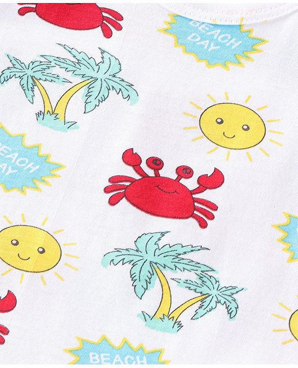 Babyhug 100% Cotton Knit Sleeveless Sando With Crab Print - White