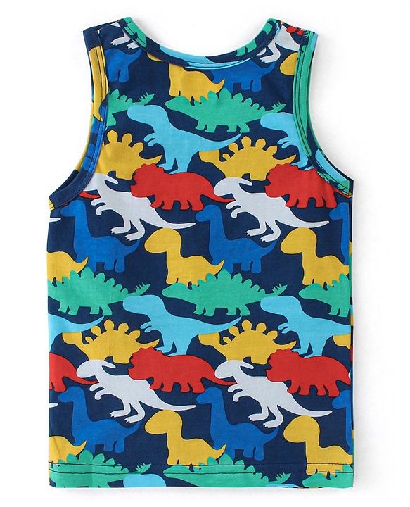 Babyhug 100% Cotton Knit Sleeveless Sando Dino Print - Multicolor