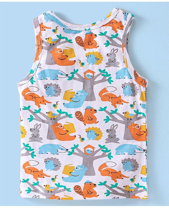 Babyhug 100% Cotton Knit Sleevless Sando Animal Print - Multicolour