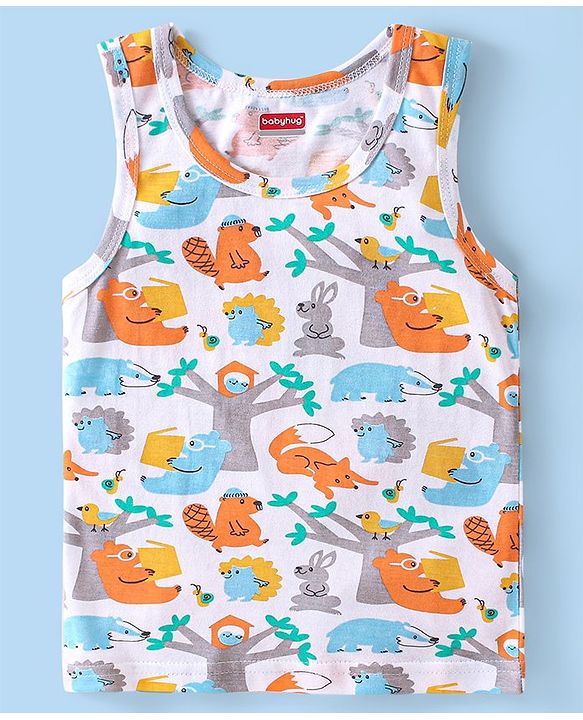 Babyhug 100% Cotton Knit Sleevless Sando Animal Print - Multicolour