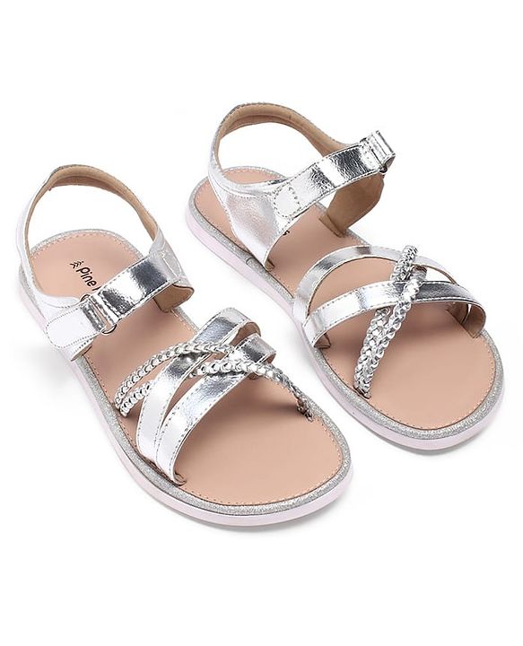 Pine Kids Velcro Closure Party Wear Sandals - Silver
