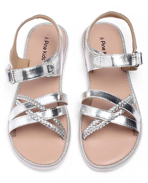 Pine Kids Velcro Closure Party Wear Sandals - Silver