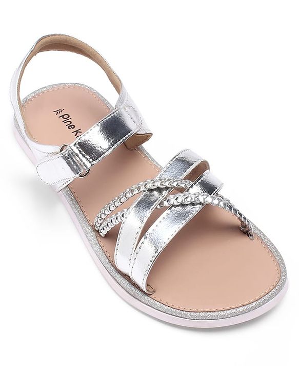 Pine Kids Velcro Closure Party Wear Sandals - Silver