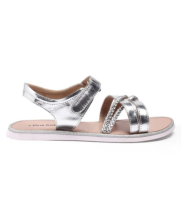 Pine Kids Velcro Closure Party Wear Sandals - Silver