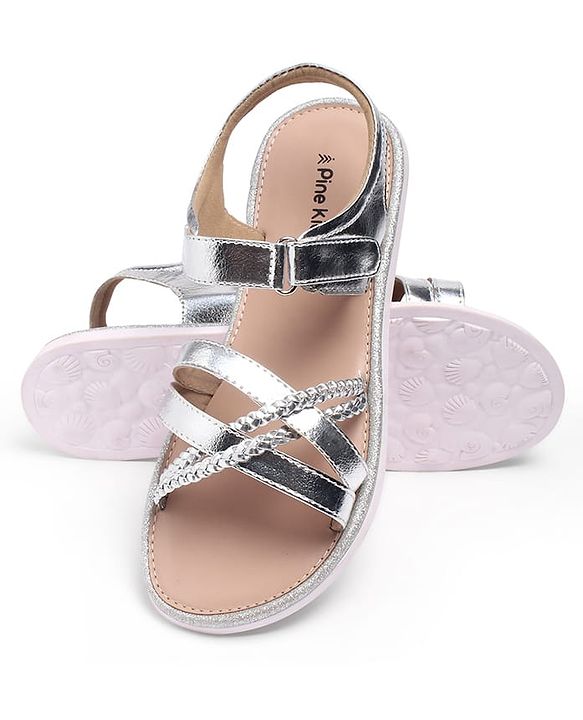 Pine Kids Velcro Closure Party Wear Sandals - Silver