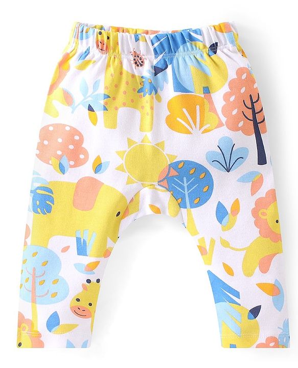Babyhug Cotton Interlock Knit Full Length Diaper Leggings Stripes & Animal Print Pack Of 3 - Multicolor