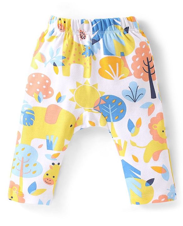 Babyhug Cotton Interlock Knit Full Length Diaper Leggings Stripes & Animal Print Pack Of 3 - Multicolor