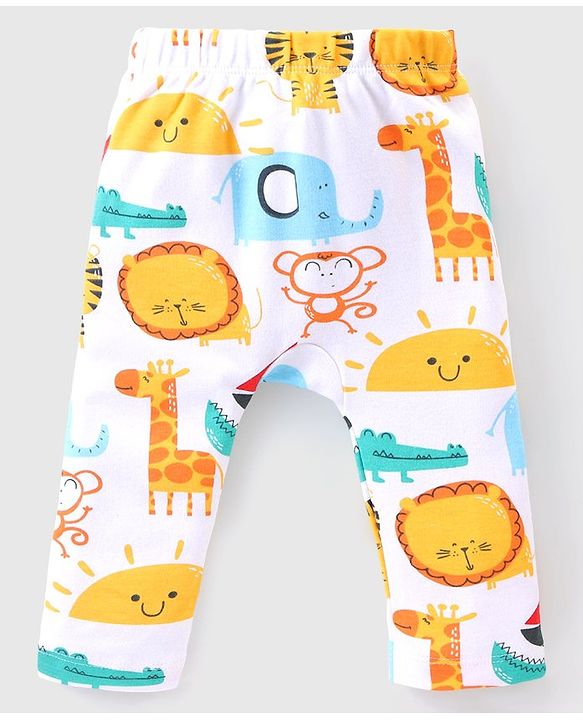 Babyhug Interlock Knit Full Length Diaper Pants Animal Print Pack of 3 - Multicolour