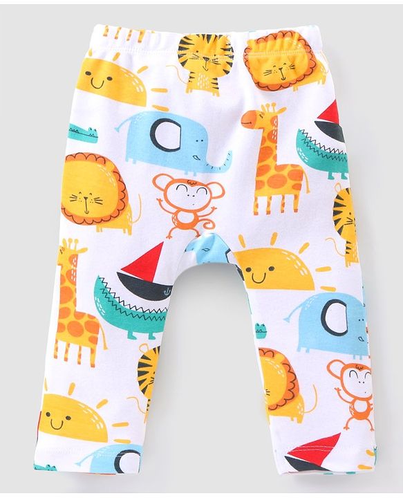 Babyhug Interlock Knit Full Length Diaper Pants Animal Print Pack of 3 - Multicolour