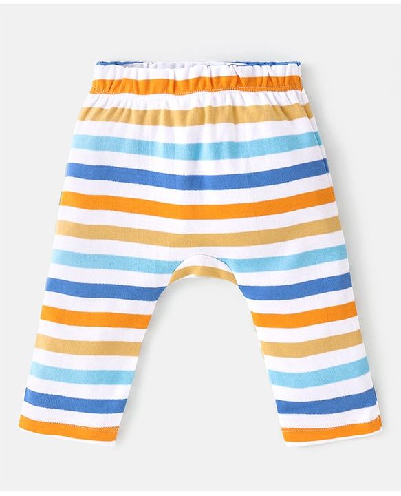 Babyhug Cotton Knit  Full Length Striped Diaper Leggings with Animal Print Pack of 3 - Multicolour