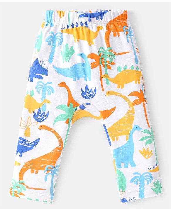 Babyhug Cotton Knit  Full Length Striped Diaper Leggings with Animal Print Pack of 3 - Multicolour