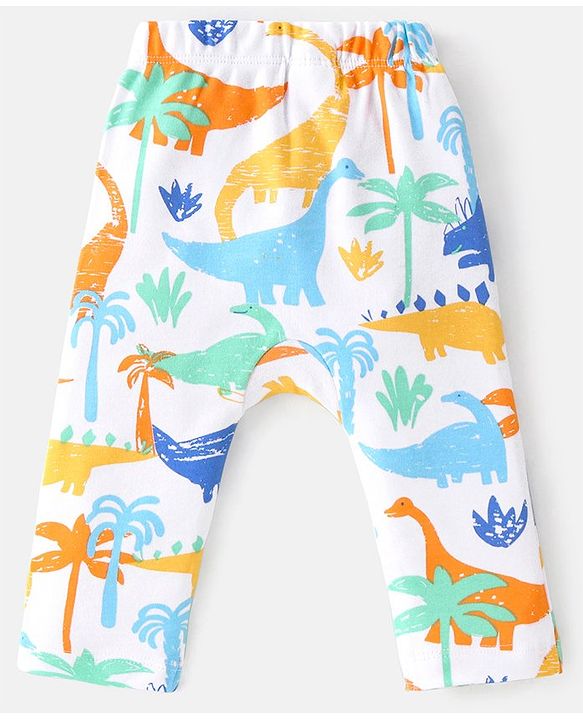 Babyhug Cotton Knit  Full Length Striped Diaper Leggings with Animal Print Pack of 3 - Multicolour