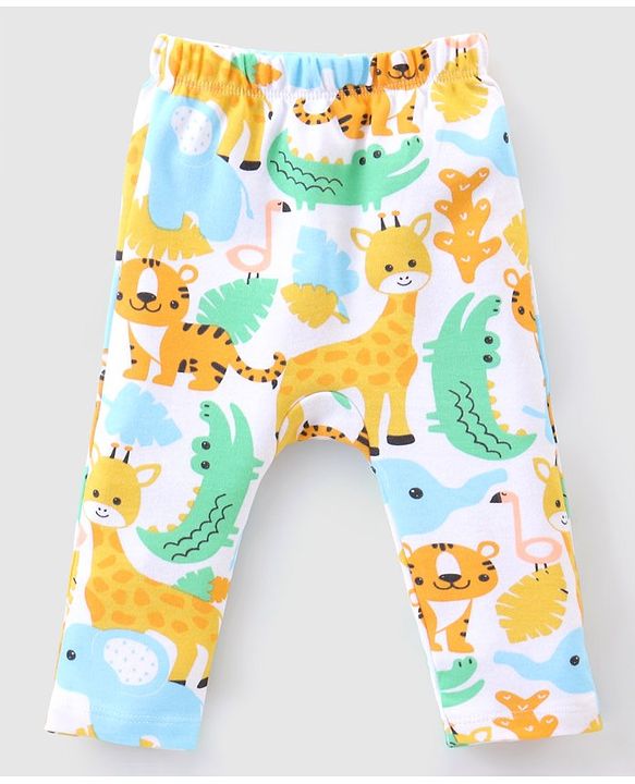Babyhug Interlock Knit Full Length Diaper Pants Animal Print Pack of 3 - Multicolour