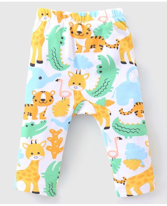 Babyhug Interlock Knit Full Length Diaper Pants Animal Print Pack of 3 - Multicolour