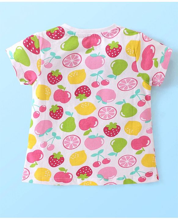Babyhug Single Jersey Knit Half Sleeves Fruits Printed Night Suit - White
