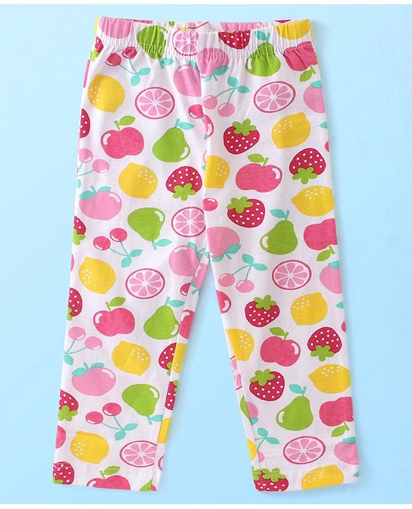 Babyhug Single Jersey Knit Half Sleeves Fruits Printed Night Suit - White