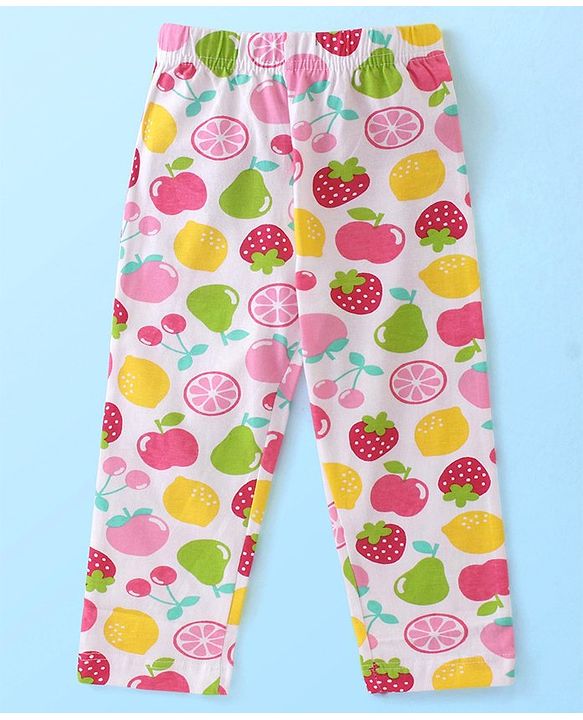 Babyhug Single Jersey Knit Half Sleeves Fruits Printed Night Suit - White