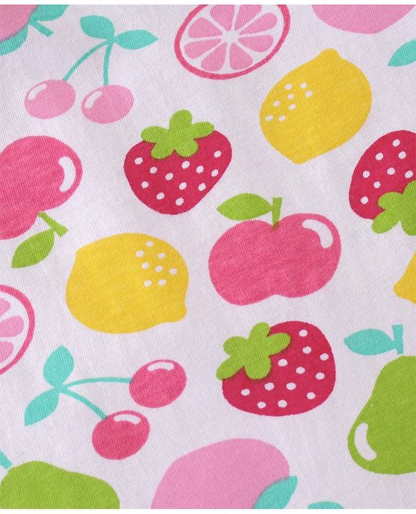 Babyhug Single Jersey Knit Half Sleeves Fruits Printed Night Suit - White