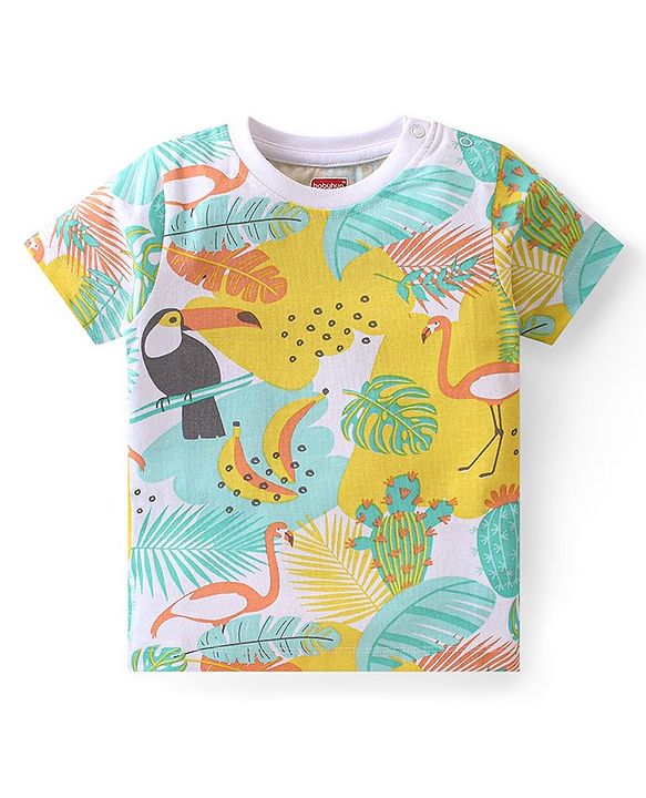 Babyhug Cotton Knit Half Sleeves Night Suit With Tropical Theme - Multicolor