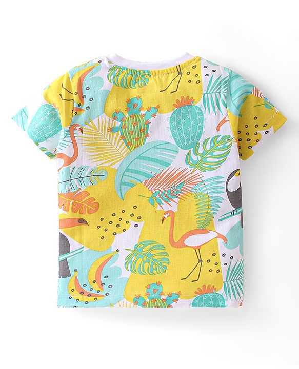 Babyhug Cotton Knit Half Sleeves Night Suit With Tropical Theme - Multicolor