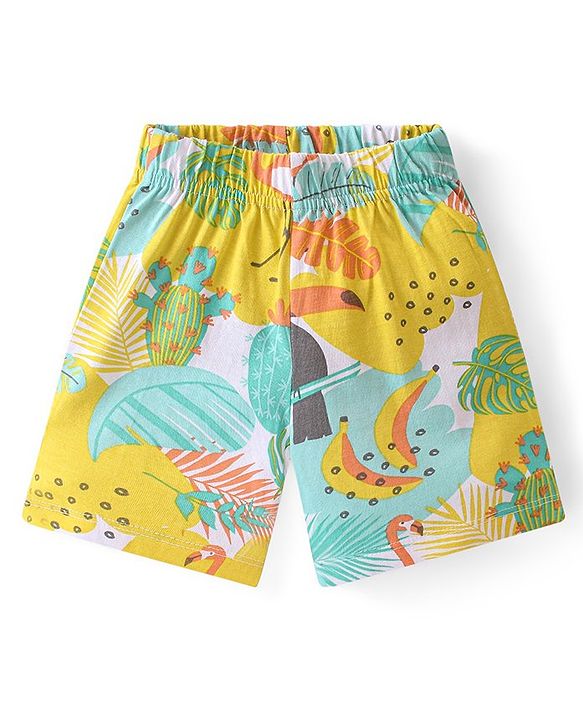 Babyhug Cotton Knit Half Sleeves Night Suit With Tropical Theme - Multicolor