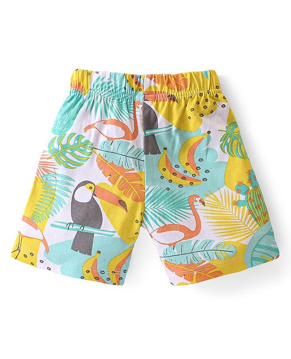 Babyhug Cotton Knit Half Sleeves Night Suit With Tropical Theme - Multicolor