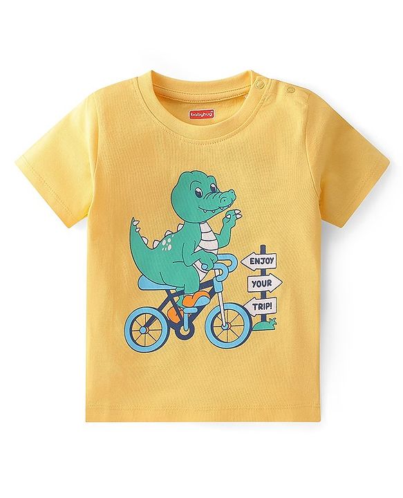 Babyhug Single Jersey Knit Half Sleeves Night Suit With Dino Print - Yellow