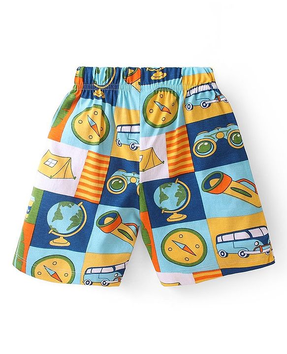 Babyhug Single Jersey Knit Half Sleeves Night Suit With Dino Print - Yellow