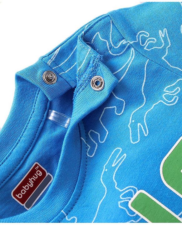 Babyhug Single Jersey Knit Half Sleeves Night Suit With Dino Print - Blue