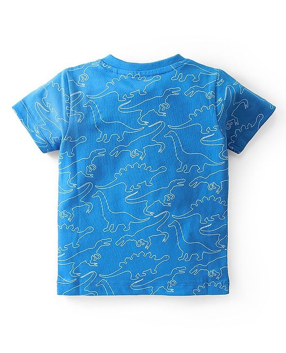 Babyhug Single Jersey Knit Half Sleeves Night Suit With Dino Print - Blue
