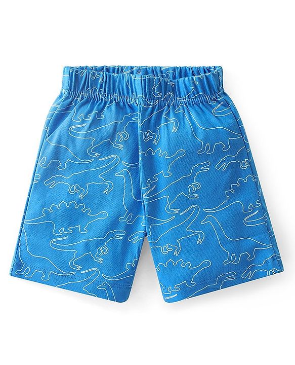Babyhug Single Jersey Knit Half Sleeves Night Suit With Dino Print - Blue