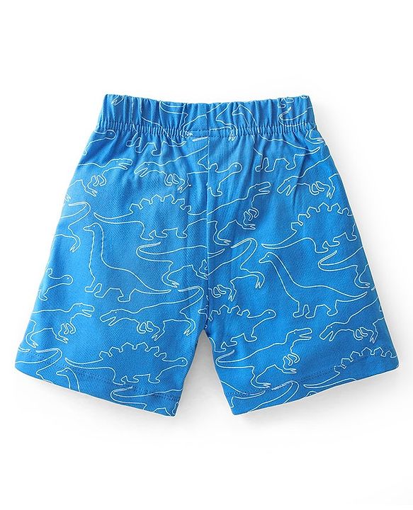 Babyhug Single Jersey Knit Half Sleeves Night Suit With Dino Print - Blue