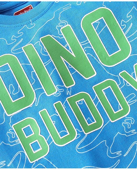 Babyhug Single Jersey Knit Half Sleeves Night Suit With Dino Print - Blue