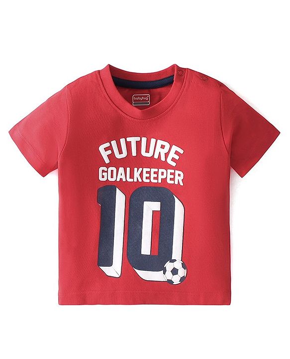 Babyhug Single Jersey Knit Half Sleeves Night Suit with Football Print - Red & Navy Blue