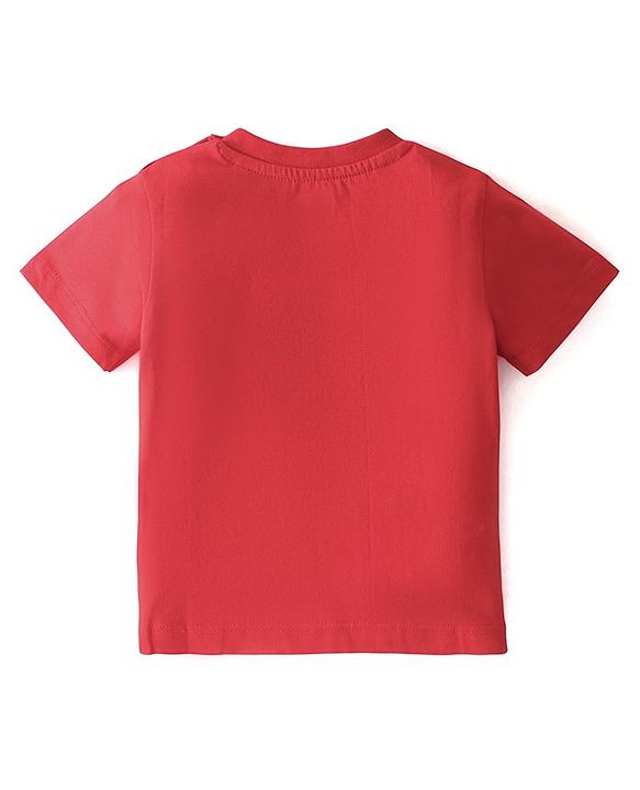 Babyhug Single Jersey Knit Half Sleeves Night Suit with Football Print - Red & Navy Blue