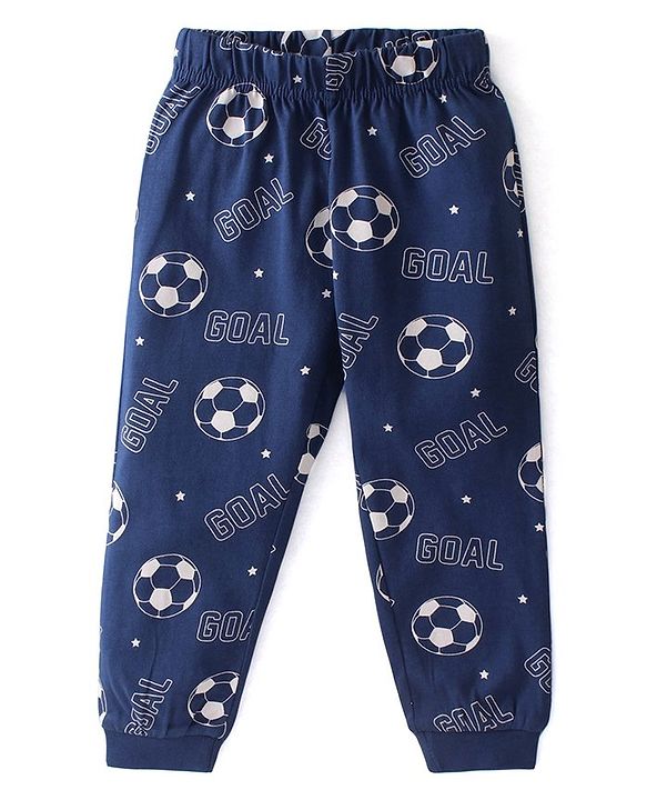 Babyhug Single Jersey Knit Half Sleeves Night Suit with Football Print - Red & Navy Blue