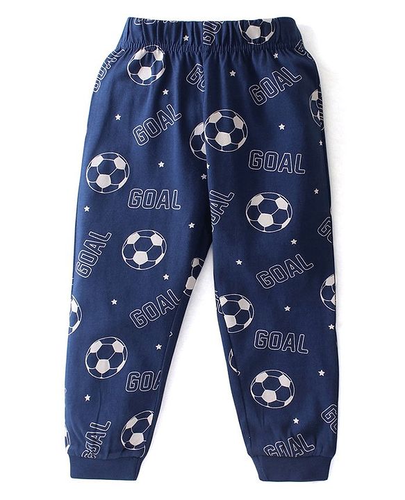 Babyhug Single Jersey Knit Half Sleeves Night Suit with Football Print - Red & Navy Blue