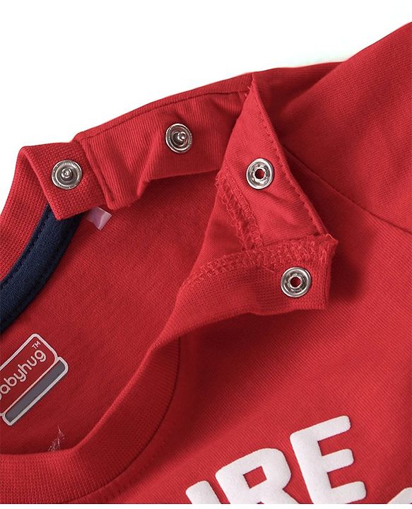 Babyhug Single Jersey Knit Half Sleeves Night Suit with Football Print - Red & Navy Blue