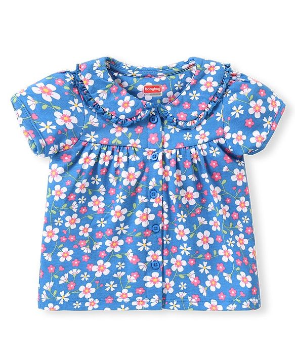 Babyhug Cotton Half Sleeves Night Suit With Floral Print - Blue