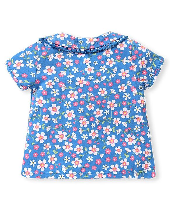 Babyhug Cotton Half Sleeves Night Suit With Floral Print - Blue