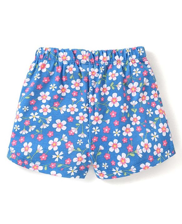 Babyhug Cotton Half Sleeves Night Suit With Floral Print - Blue