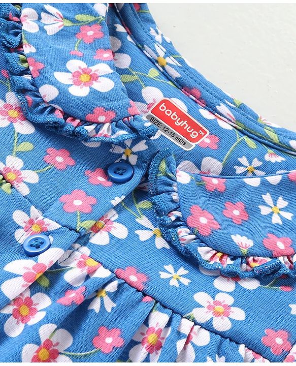 Babyhug Cotton Half Sleeves Night Suit With Floral Print - Blue