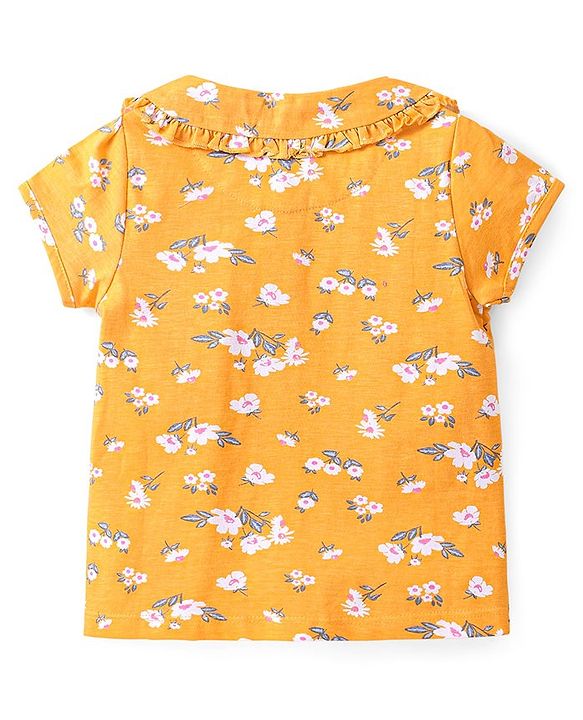 Babyhug Cotton Knit Single Jersey Half Sleeves Night Suit With Floral Print - Yellow