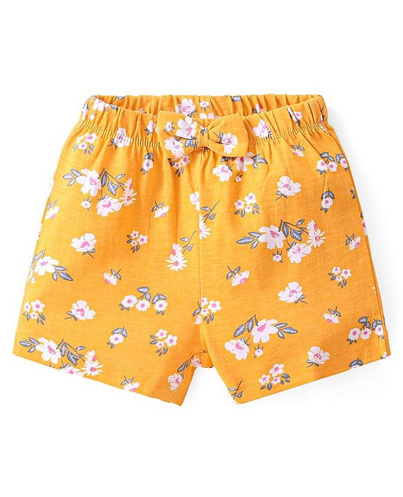 Babyhug Cotton Knit Single Jersey Half Sleeves Night Suit With Floral Print - Yellow