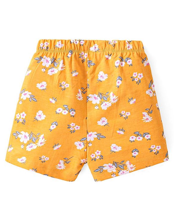 Babyhug Cotton Knit Single Jersey Half Sleeves Night Suit With Floral Print - Yellow